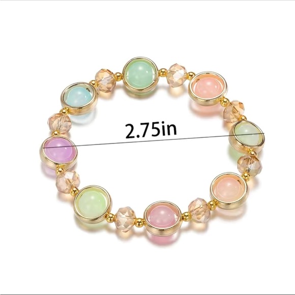 Handmade Light Blue and Gold Beaded Bracelet - Picture 4 of 4